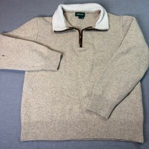 Orvis Lambswool Sweater Mens L Tan Good Sherpa Collar Quarter Zip Pullover